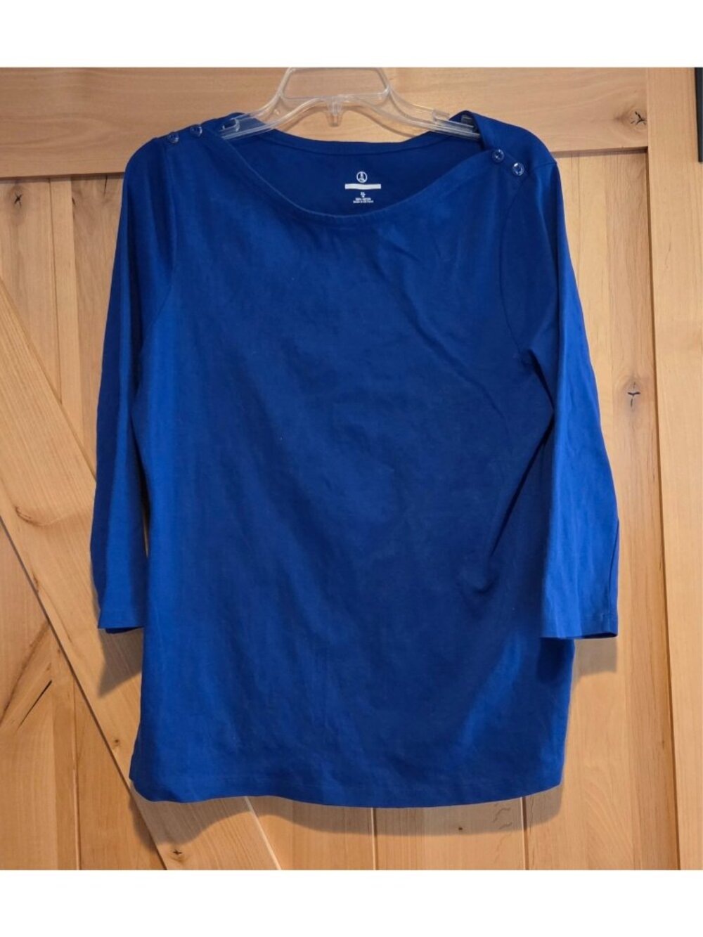 Lands' End Women's XL Pullover Top Boat Neck Cotton Tee Shirt Button Shoulder